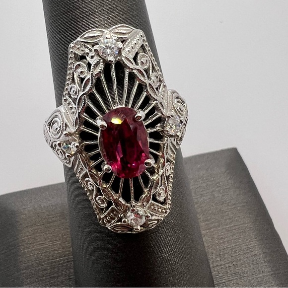 14k White Gold Diamond & Ruby Ring - Picture 3 of 7